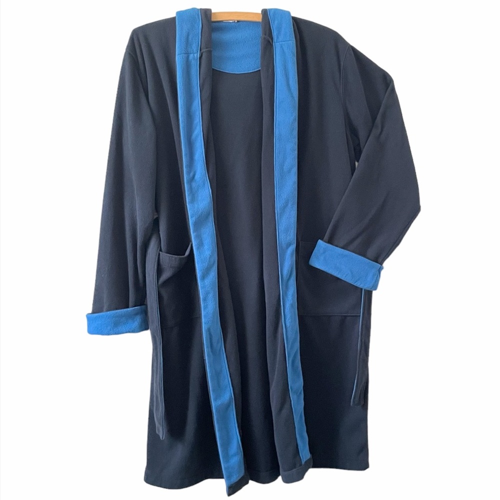 Fleece Hooded Robe Kids Housecoat Lands End Size 14-16 Large Blue - Picture 4 of 9